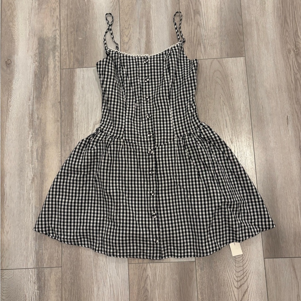 Commense Black and White Gingham Mini Dress Size XS